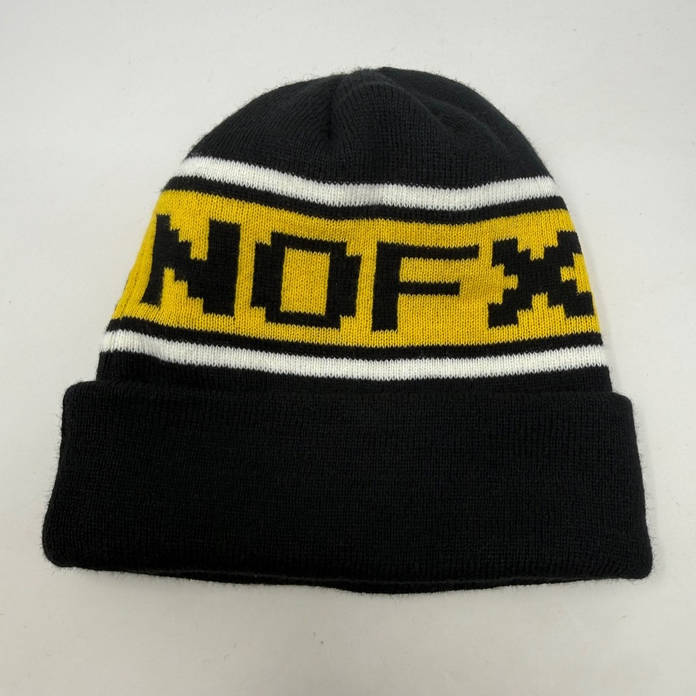 Rare NOFX Last Ditch Effort Tour Beanie Black Yellow White Cuffed Knit Band Hat